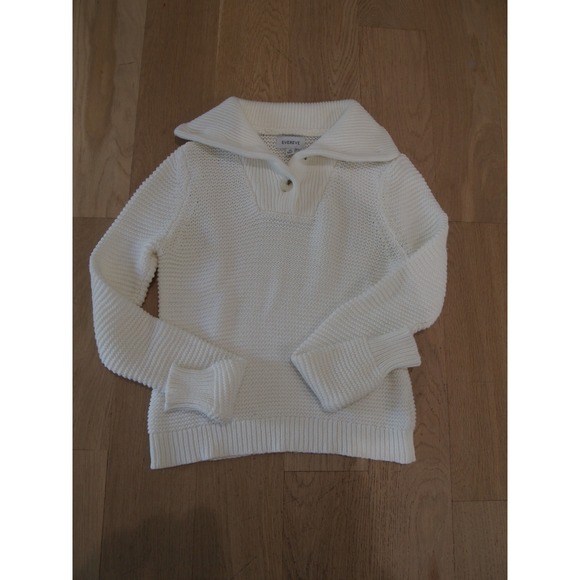 Evereve Cream Cotton Knit Pullover Sweater Collared Button XS Extra‎ Small - Picture 5 of 7